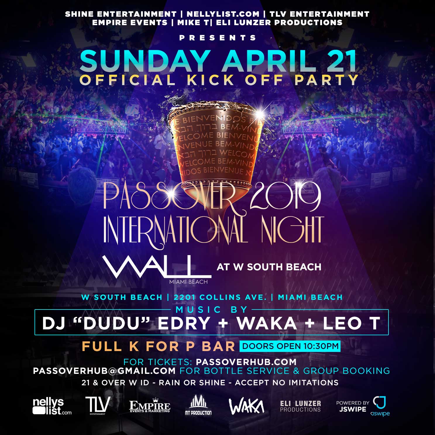 2019 PASSOVER KICK OFF WALL MIAMI Tickets WALL LOUNGE W HOTEL